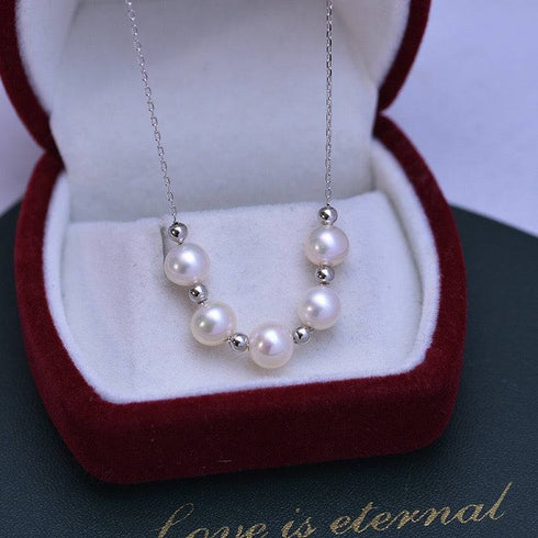 6-7mm Five Drops White Freshwater Smile Pearl Necklace - May Lynn Jewelry
